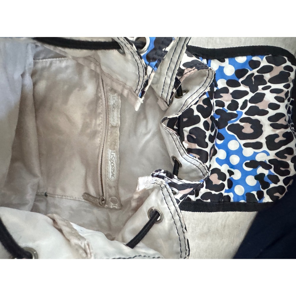 LeSportsac Blue Leopard Polka Dot Nylon Drawstring Backpack Bag - Picture 6 of 7